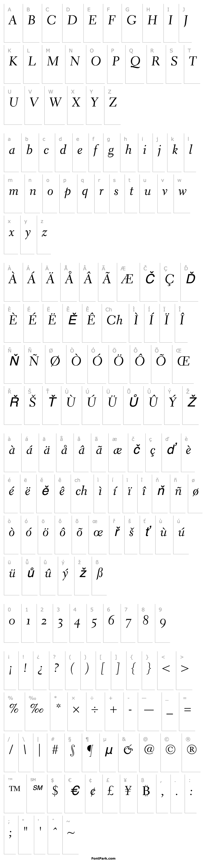 Overview Electra LH Cursive Oldstyle Figures