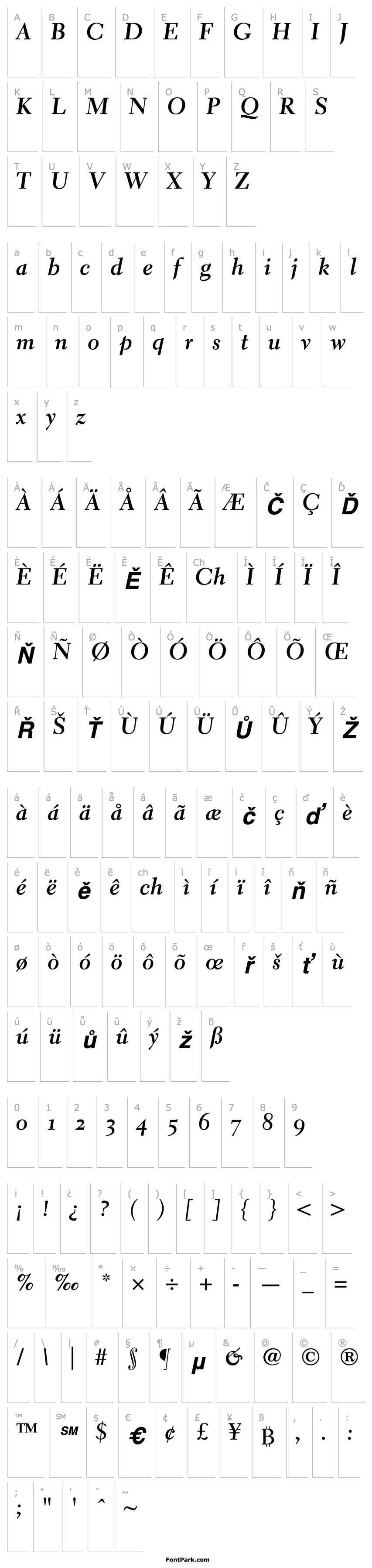 Přehled ElectraLHCursiveOldstyleFigures-Bold