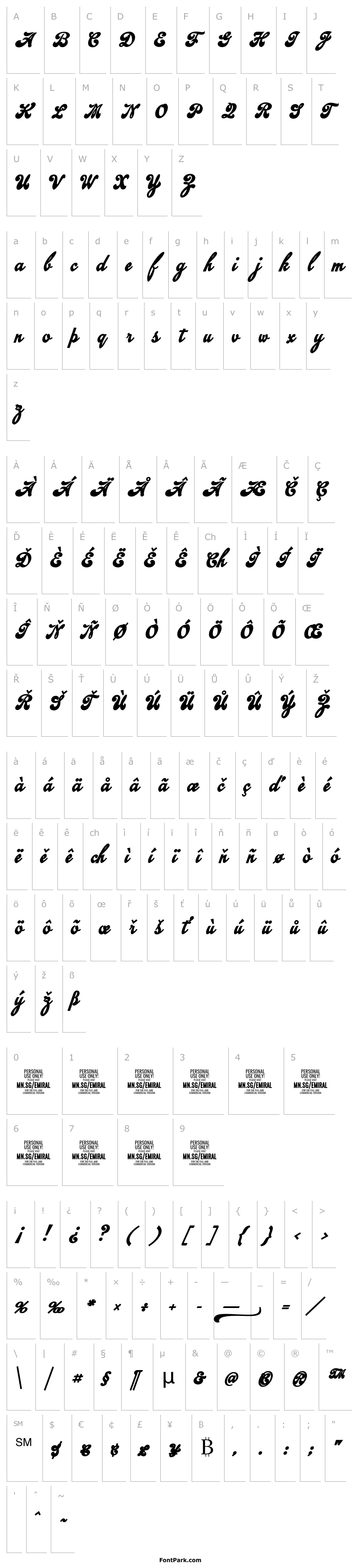 Přehled Emiral Script Bold PERSONAL USE