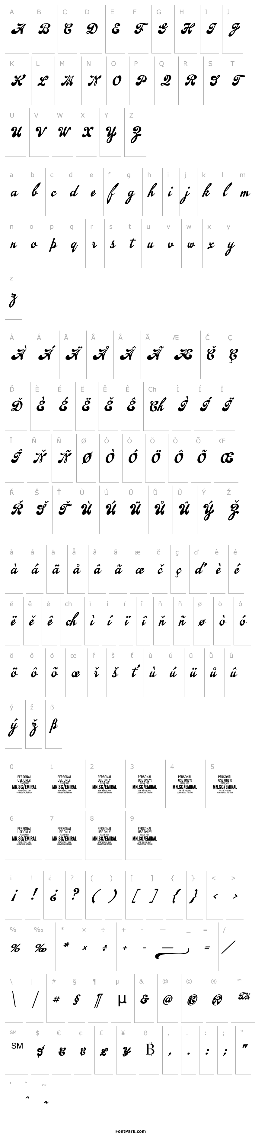 Přehled Emiral Script PERSONAL USE