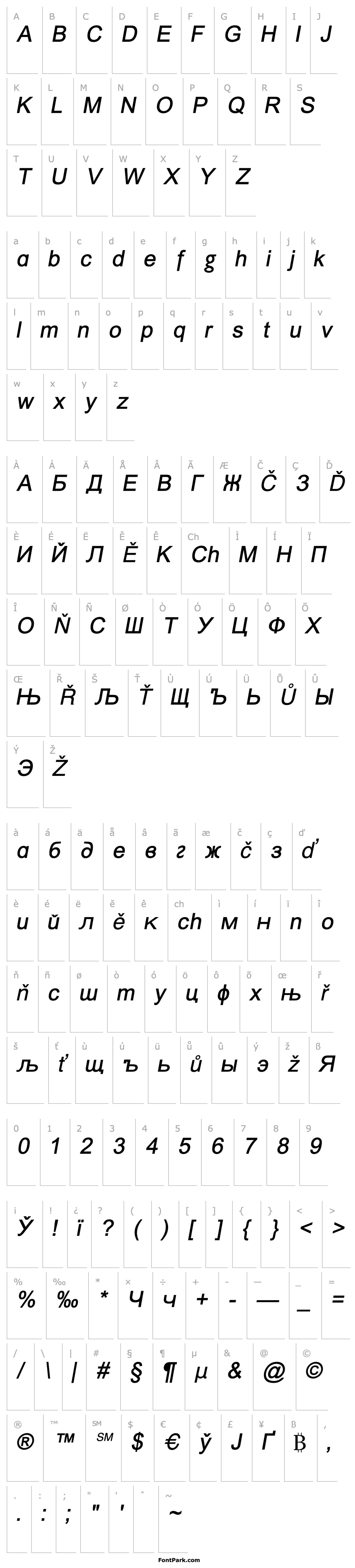 Overview ER Univers 1251 Italic