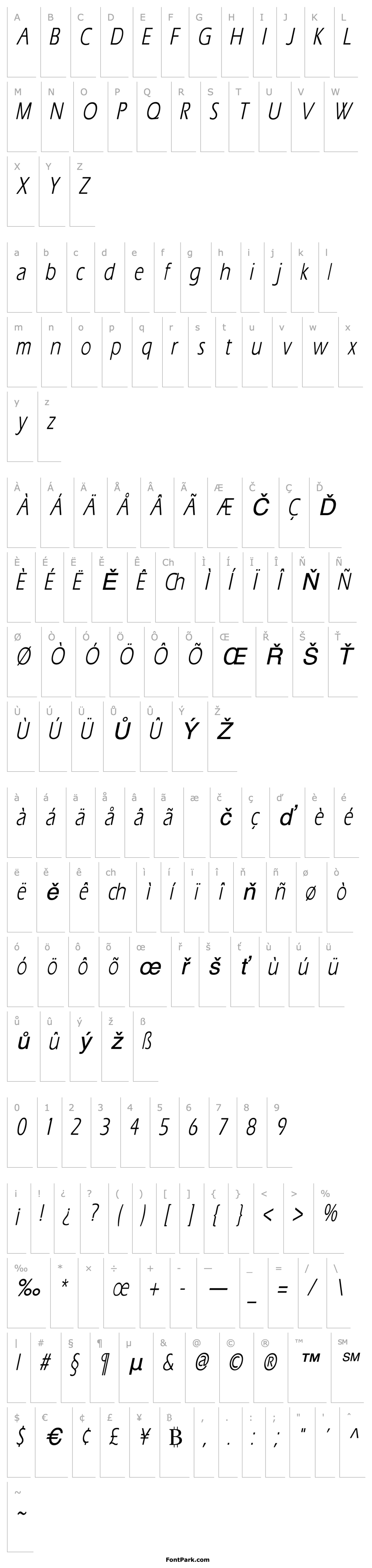 Přehled ErosCondensed Italic