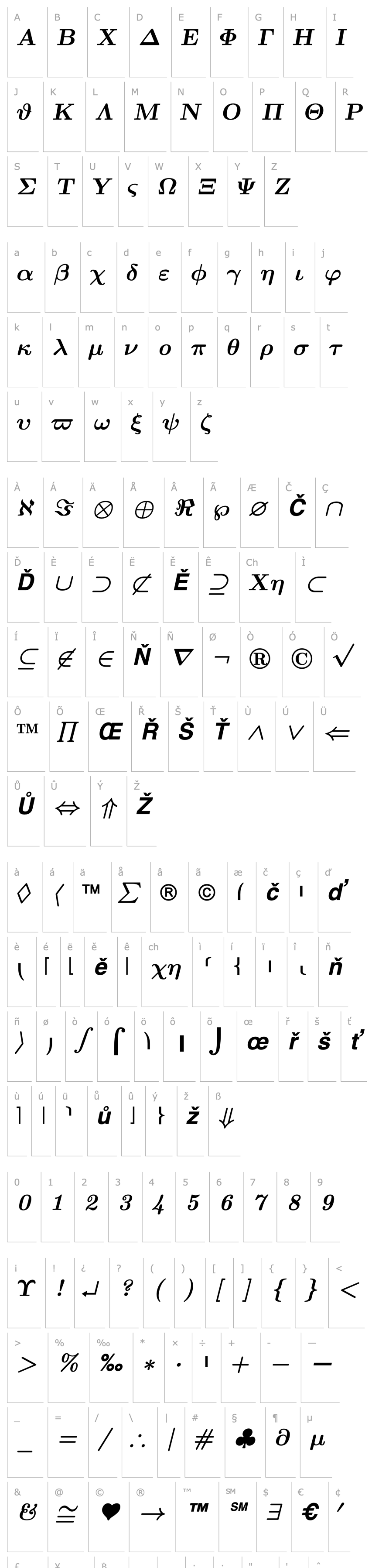 Přehled Euclid Symbol Bold Italic