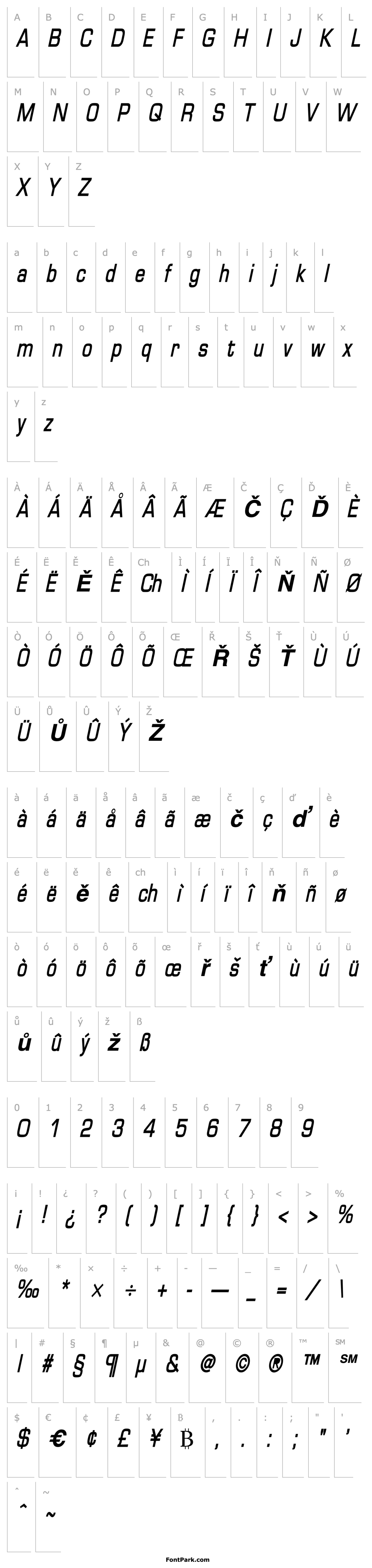 Přehled Eurasia Condensed BoldItalic