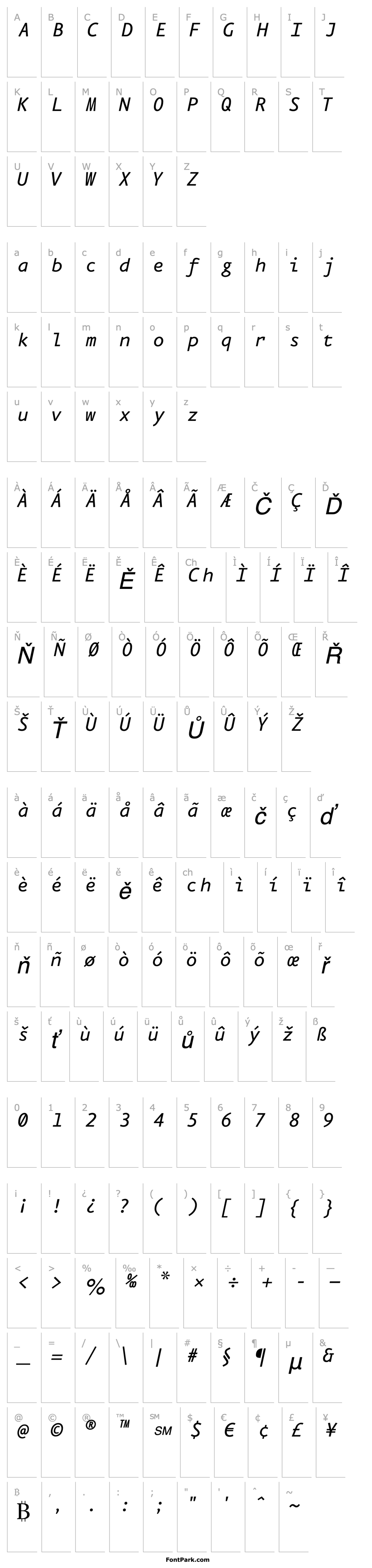 Přehled Eureka Mono Italic