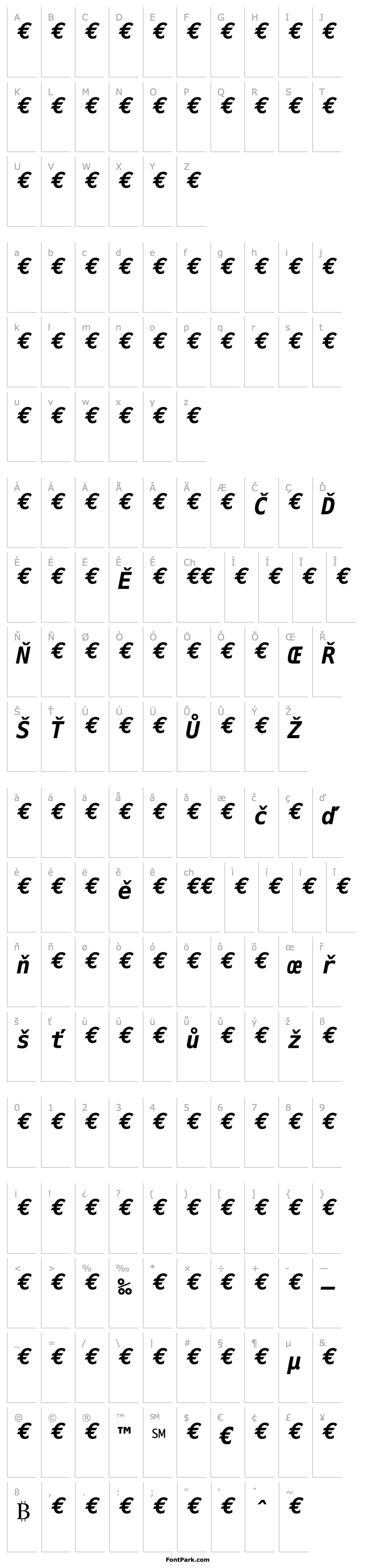 Přehled EuroMono-Bold Italic