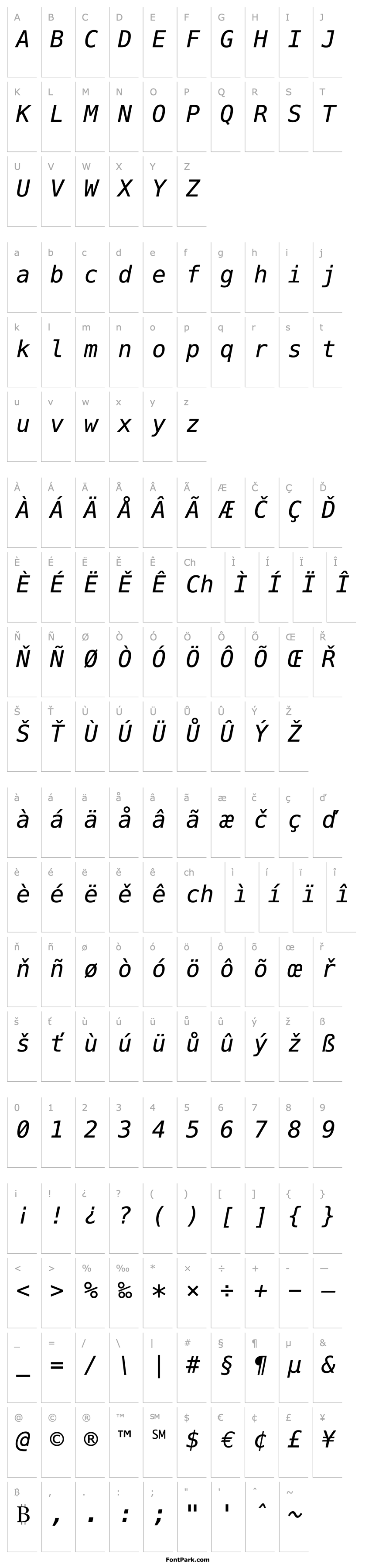 Přehled EuroMonoStd-Italic