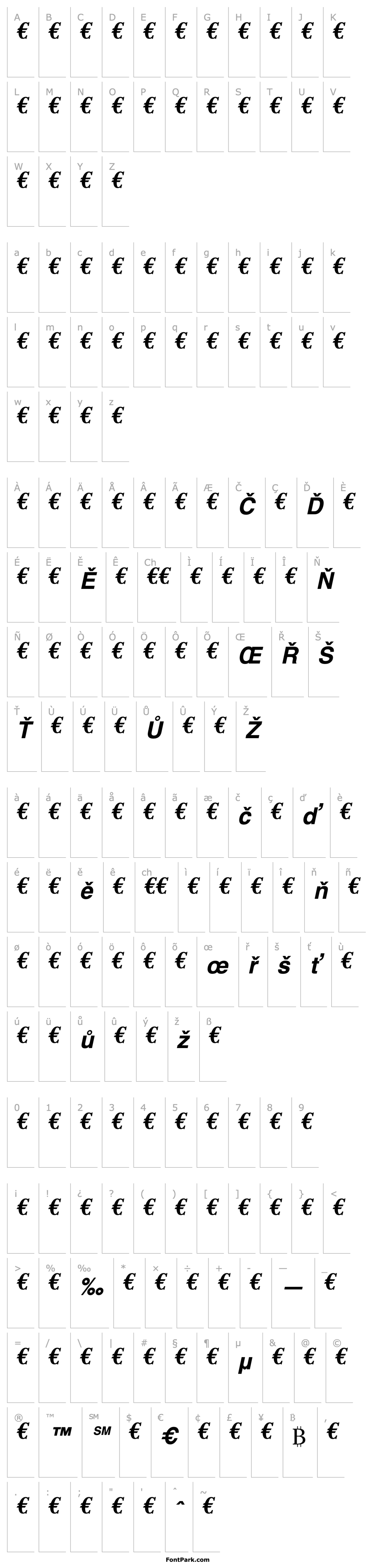 Přehled EuroSerif-Bold Italic