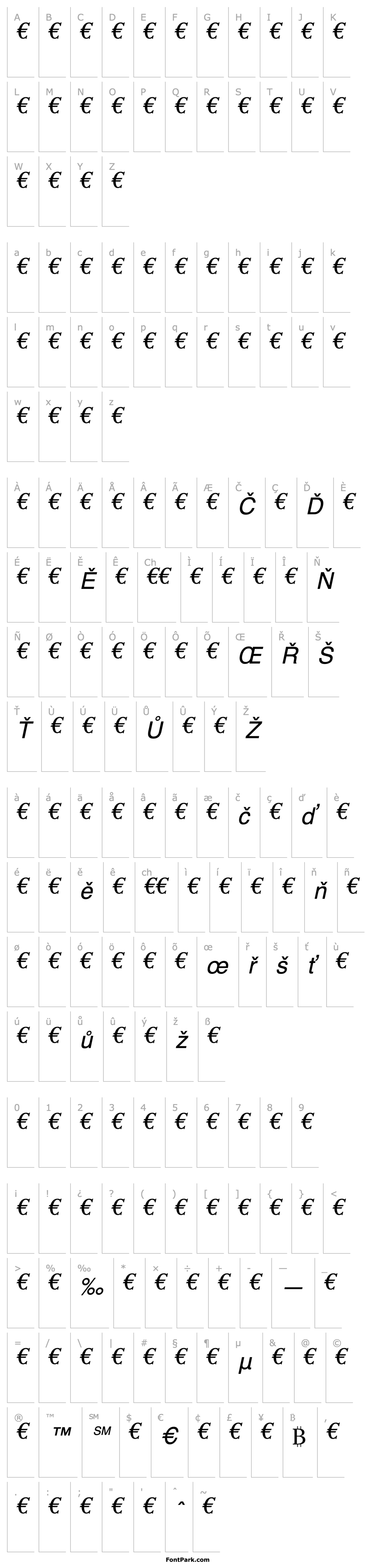 Přehled EuroSerif-Italic