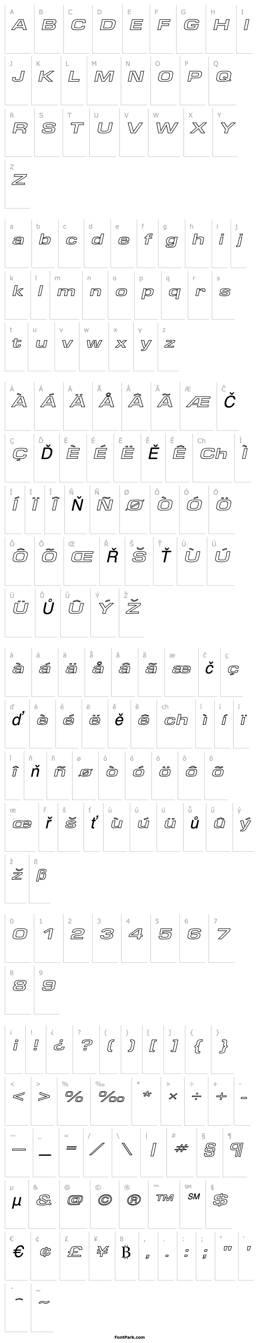 Přehled EuroseWideHollow Italic