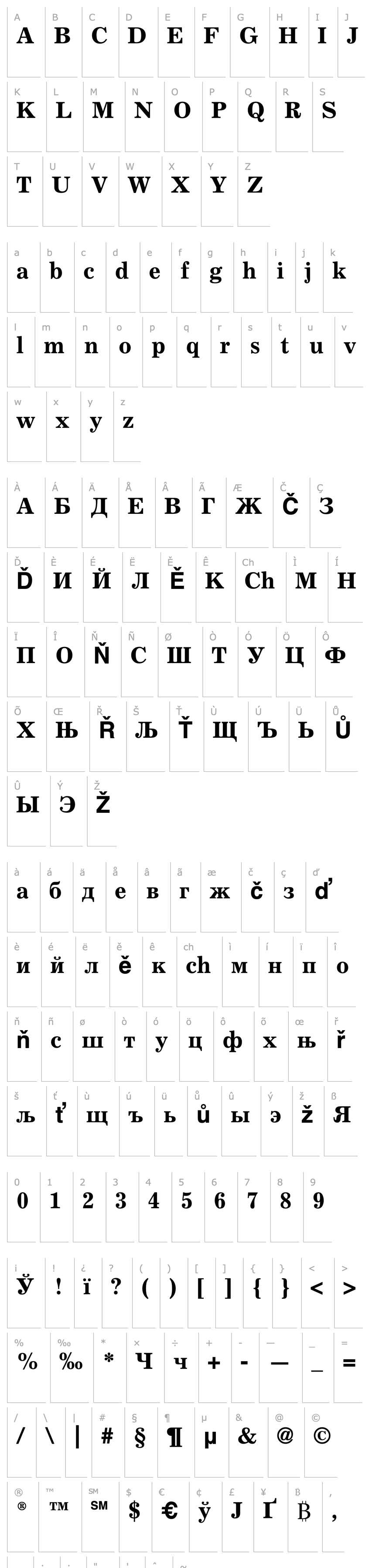 Přehled Excelsior Cyrillic Bold