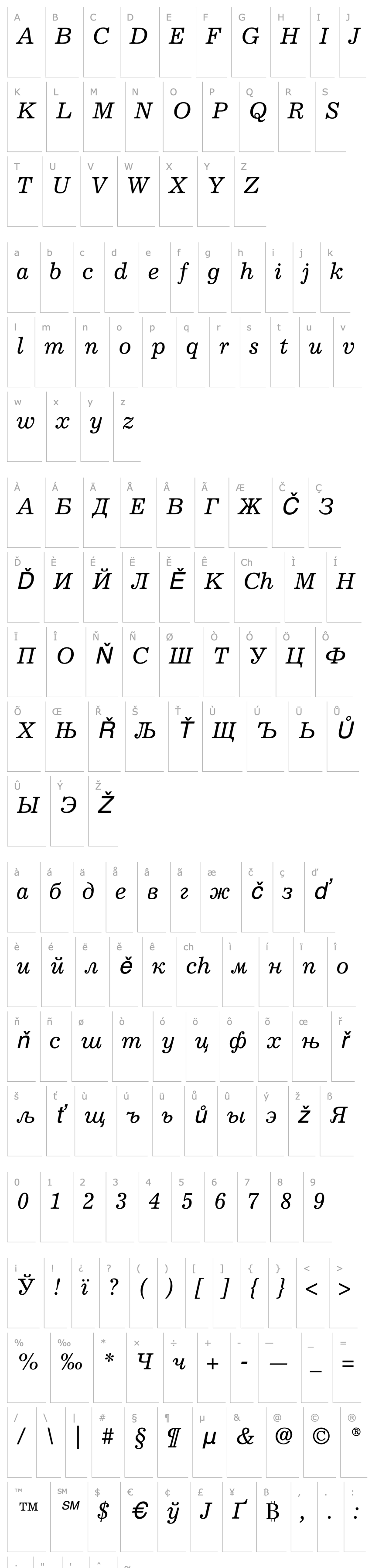 Přehled Excelsior Cyrillic Inclined