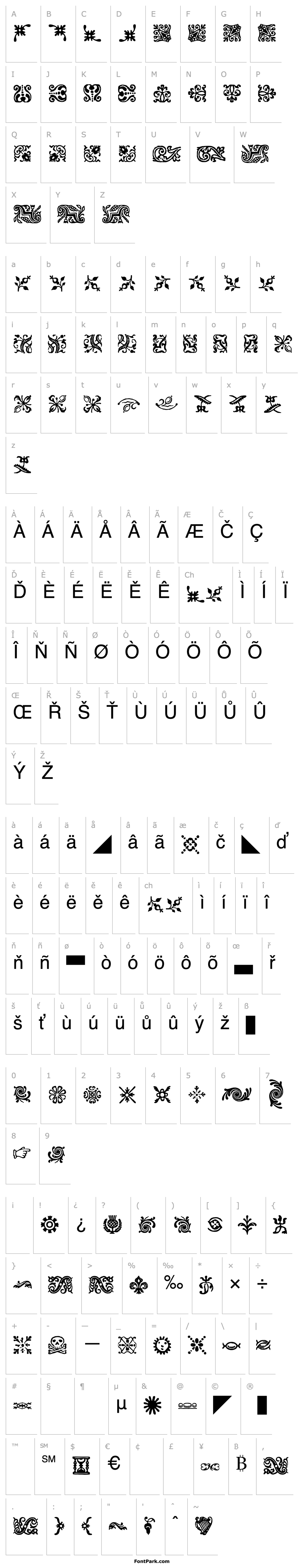 Přehled FCaslonOrnamentsITCTT