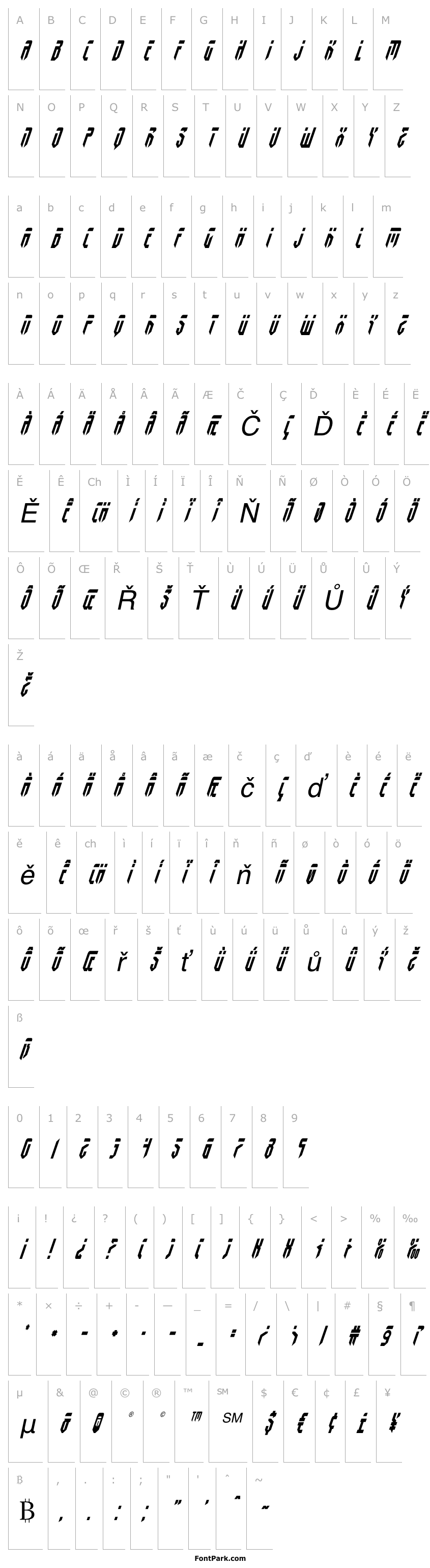 Přehled Fedyral Condensed Italic