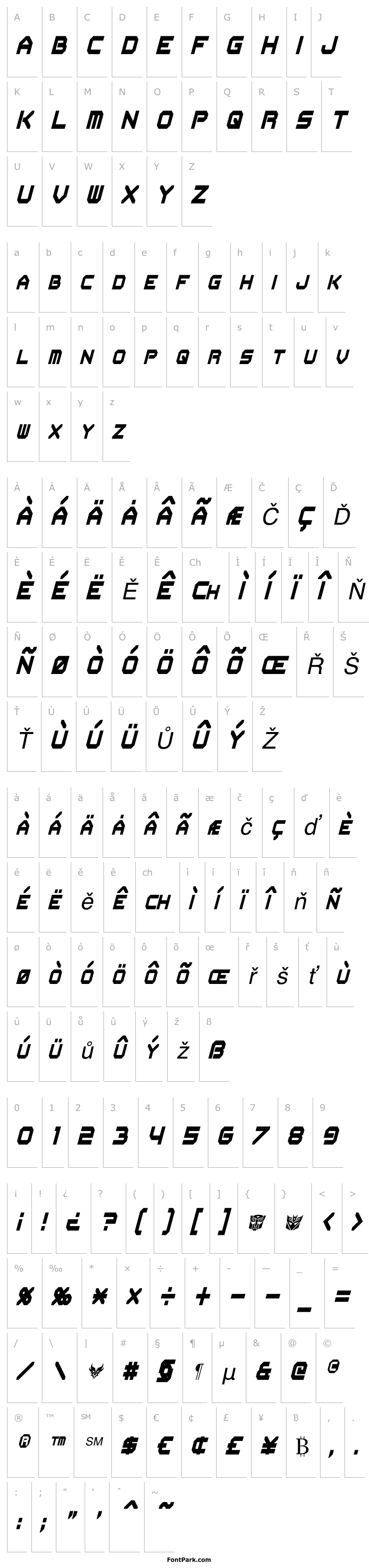 Přehled Flipbash Condensed Italic