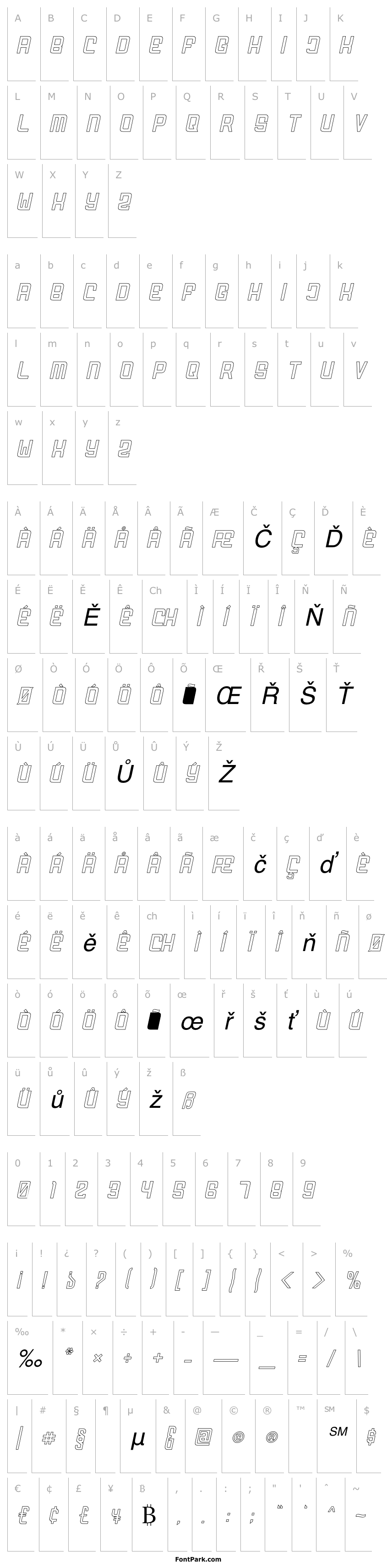 Přehled FODECUMBERS THIN ITALIC HOLOW Italic