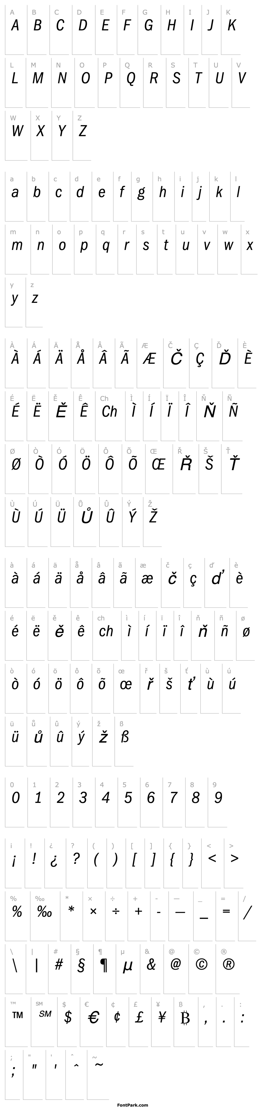 Overview FranklinGothicCond Italic