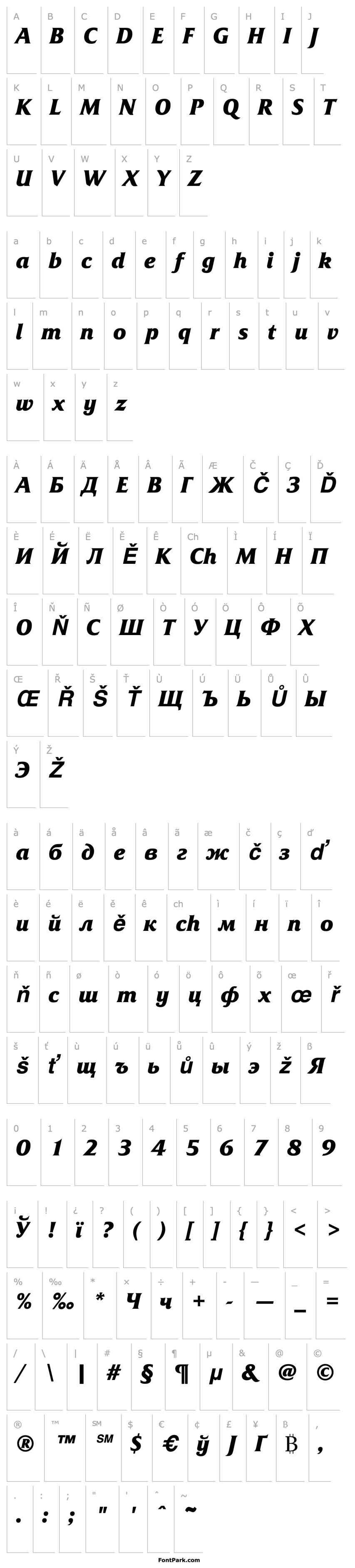 Přehled FrizQuadrataC-BoldItalic