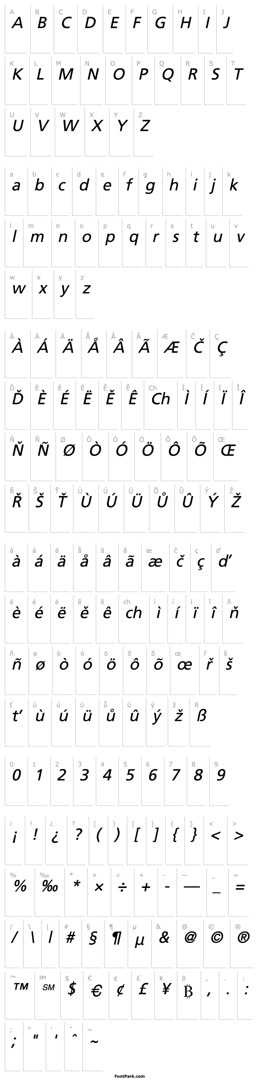 Overview Frutiger Italic