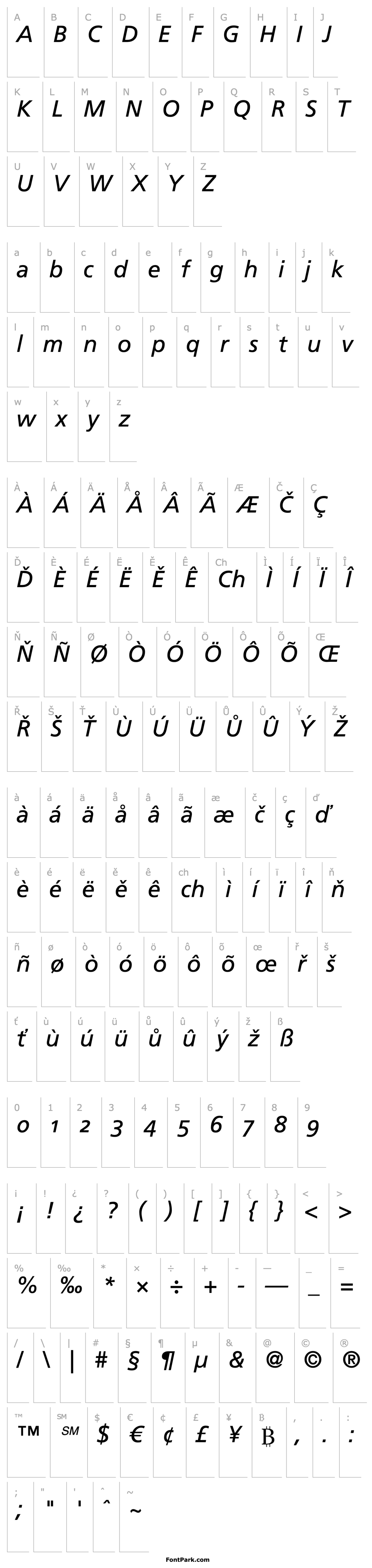 Overview Frutiger Linotype Italic