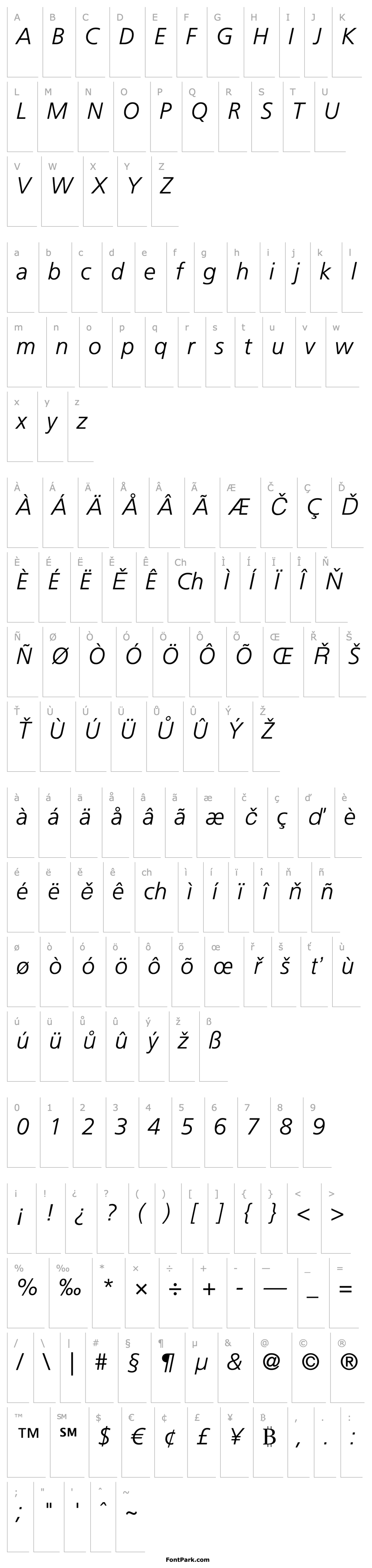 Overview Frutiger LT 46 Light Italic