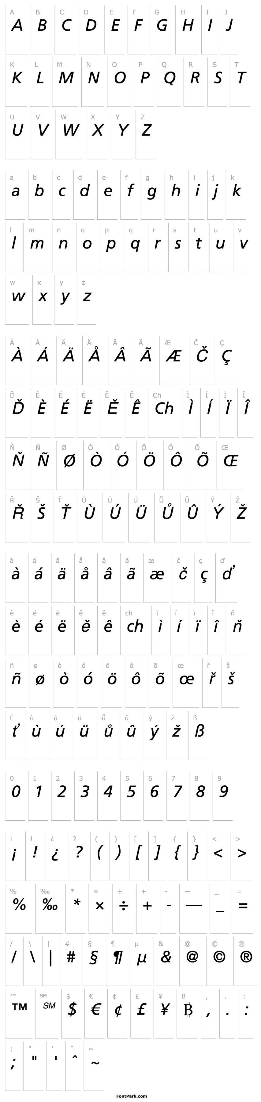 Overview Frutiger LT 56 Italic