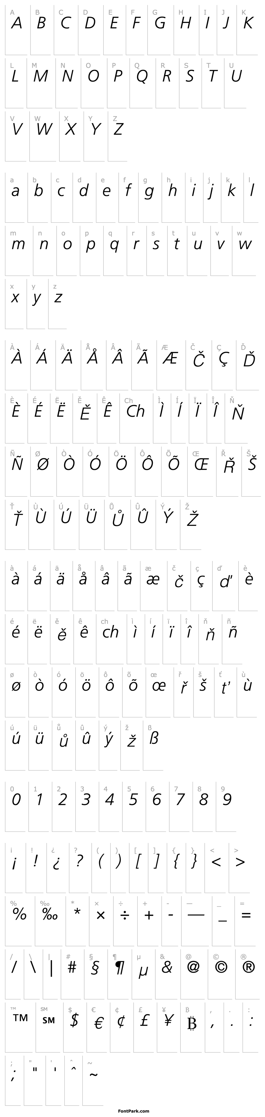 Overview Frutiger46-Light Italic