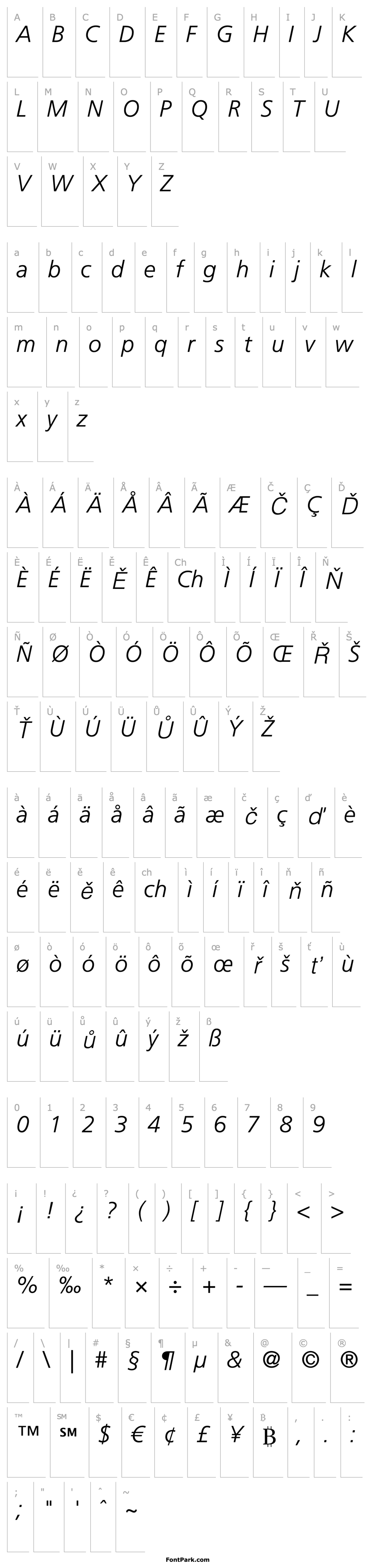 Overview FrutigerLTStd-LightItalic