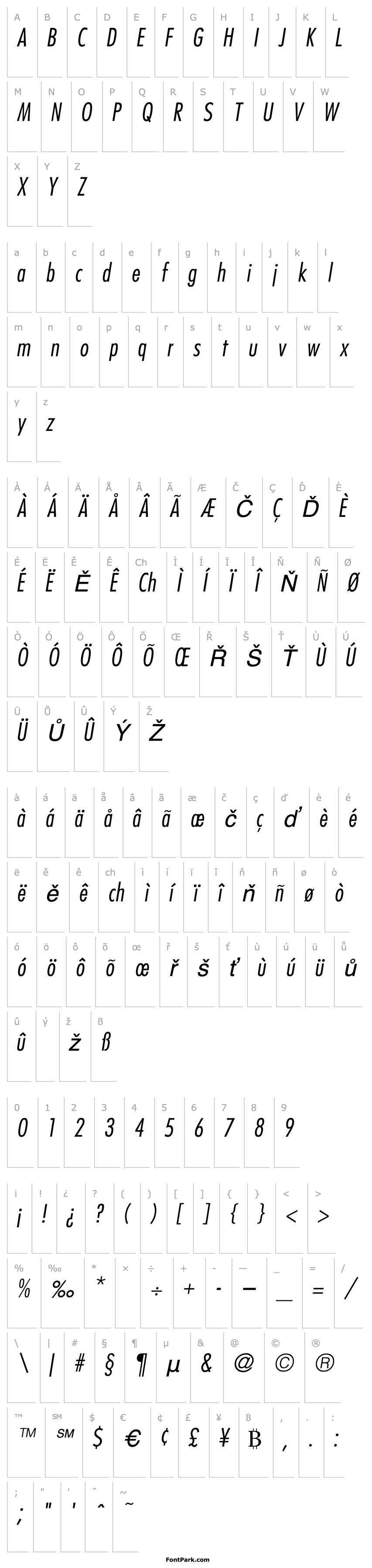 Overview Futura Condensed Italic