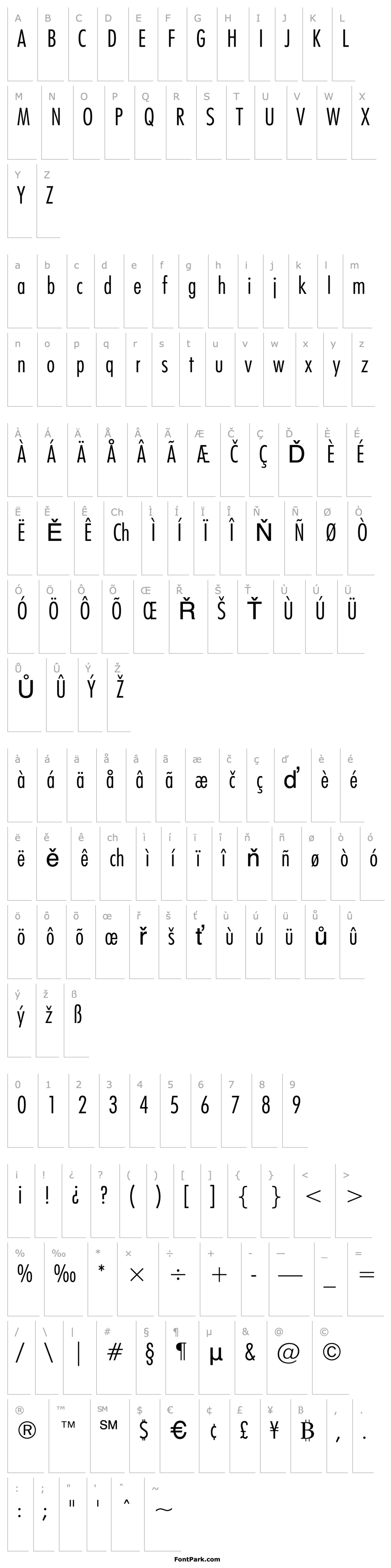 Přehled Futura Light Condensed BT