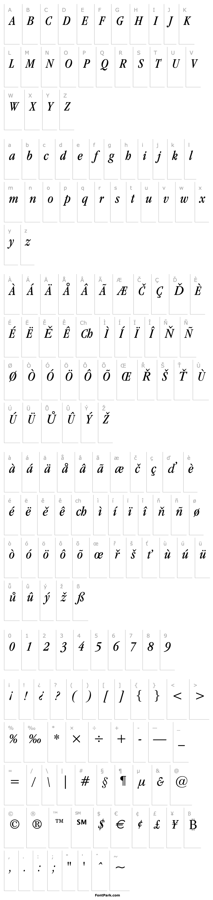 Overview Garamond ITC Book Condensed Italic BT