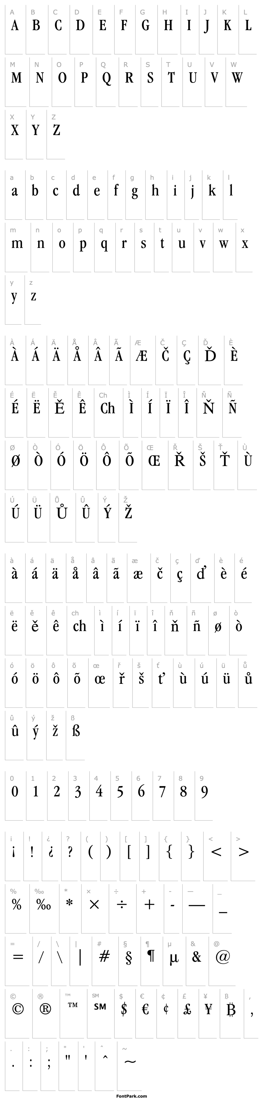 Přehled Garamond ITC Book Condensed BT