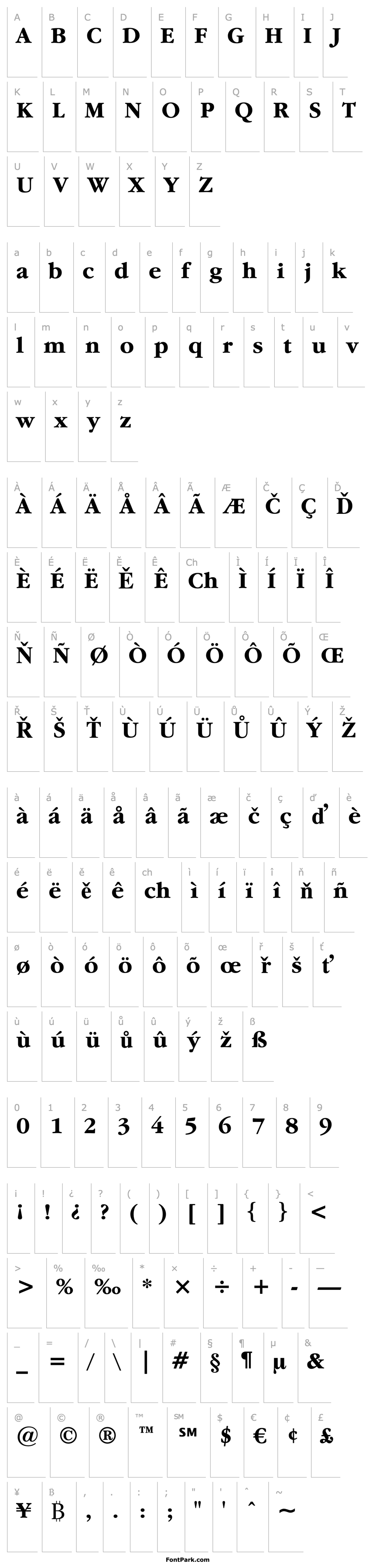 Přehled Garamond ITC Bold BT