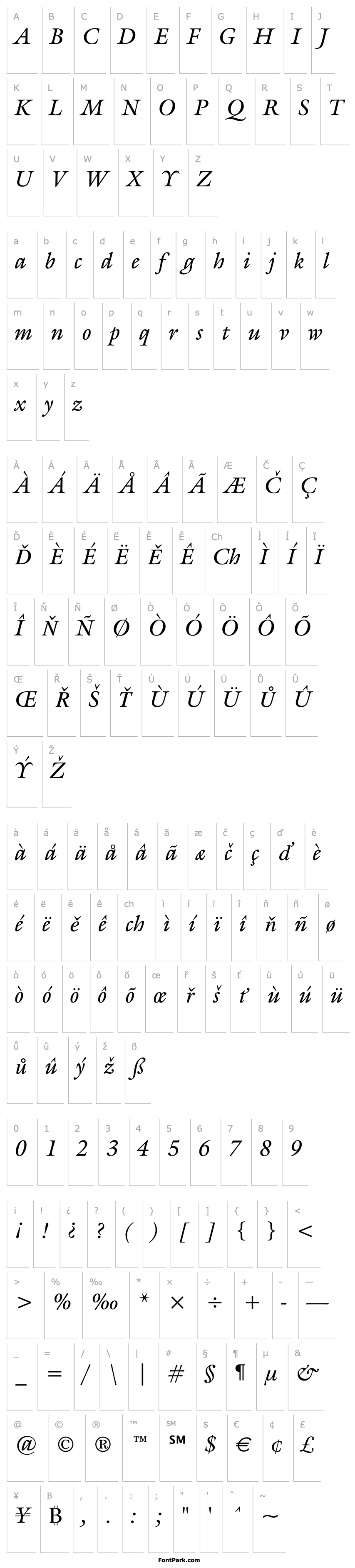 Přehled Galliard Italic BT