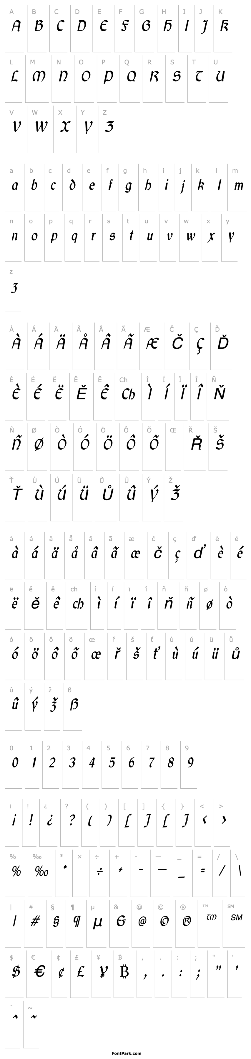 Přehled GaelicCondensed Italic