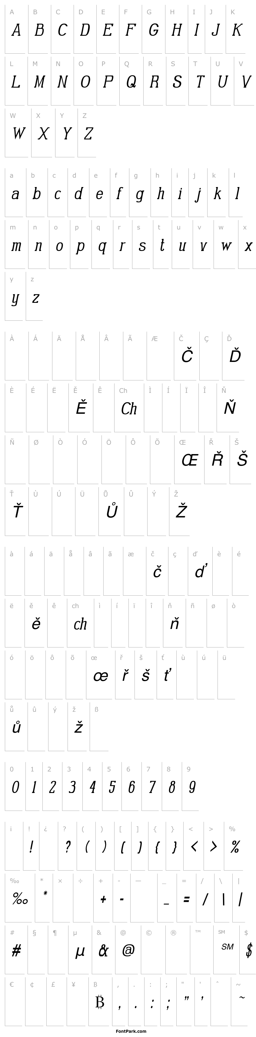 Přehled Gabriel Serif Condensed Italic