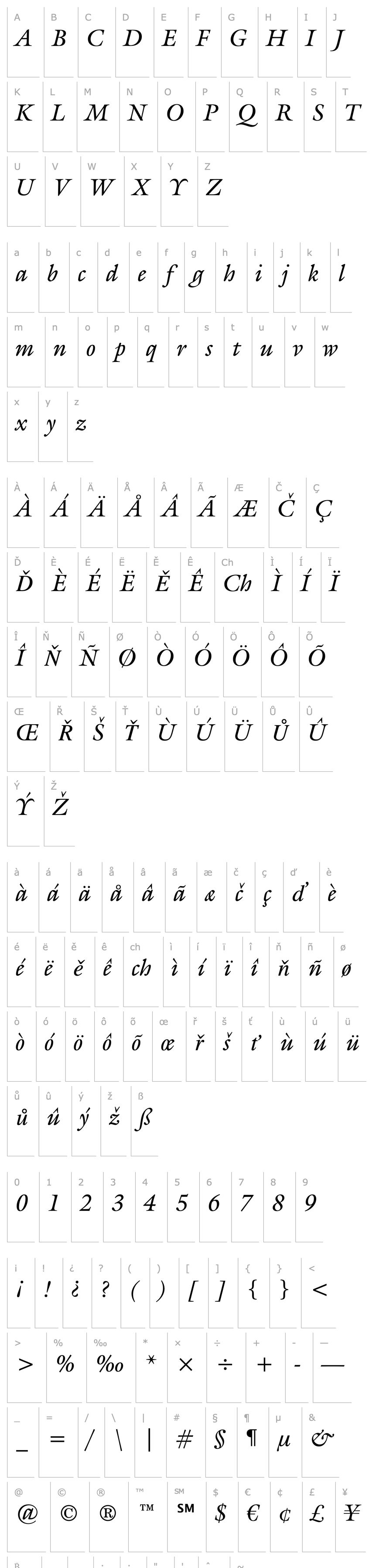 Přehled Galliard Italic BT