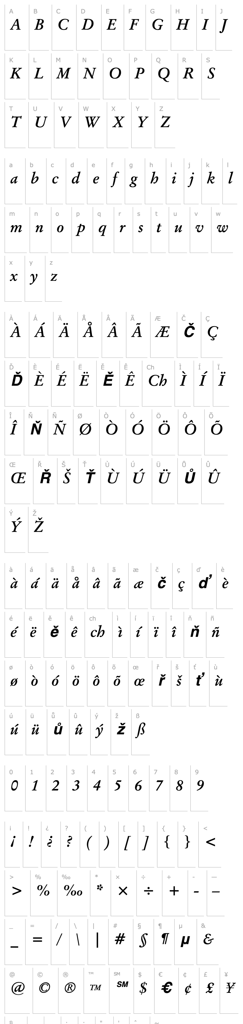 Overview Garamand Classic Bold Italic