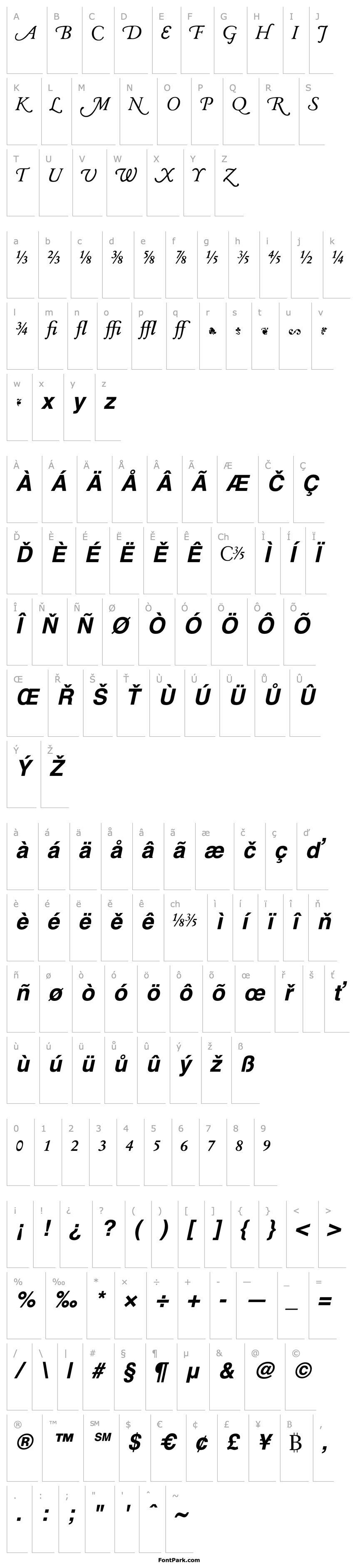 Přehled Garamand Classic Book Extras Bold Italic