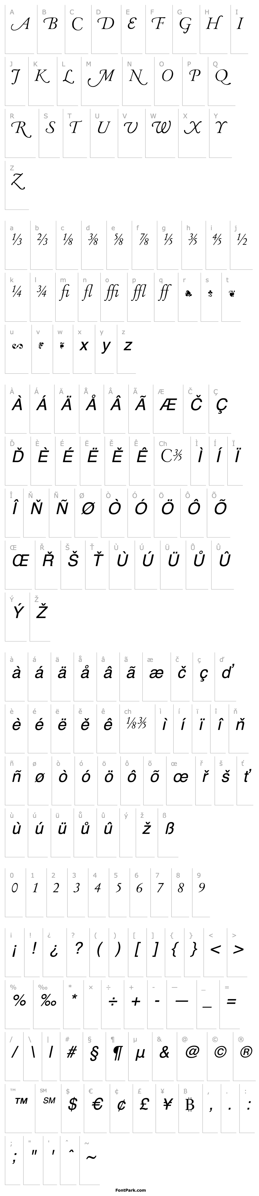 Přehled Garamand Classic Extras Light Italic