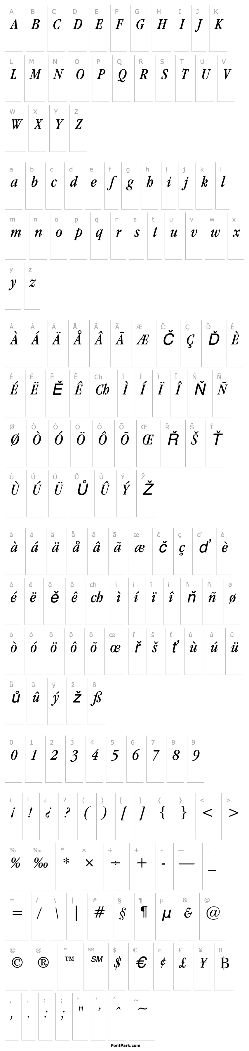 Overview Garamand Condensed Italic