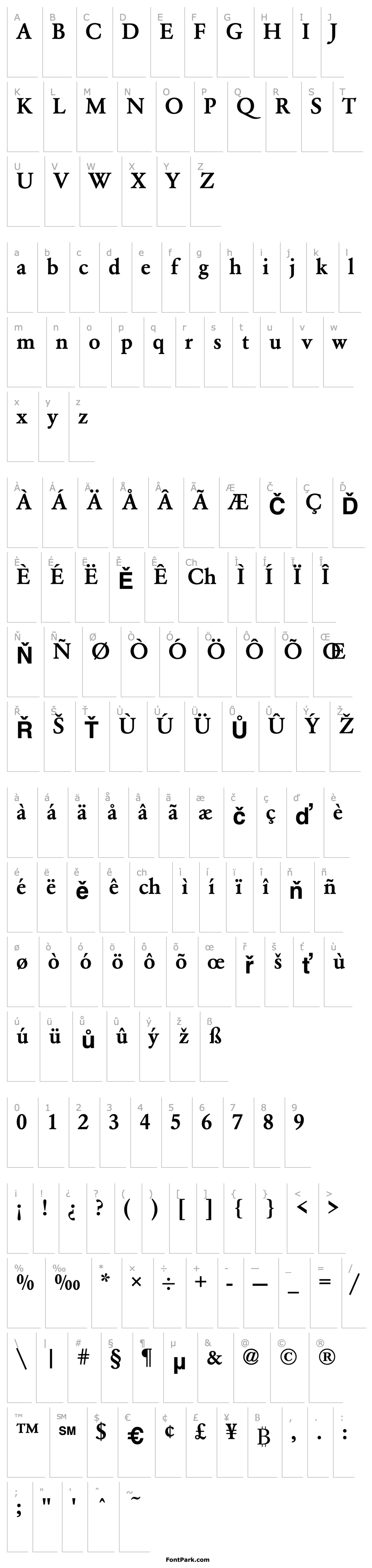 Přehled Garamond 3 URW Bold