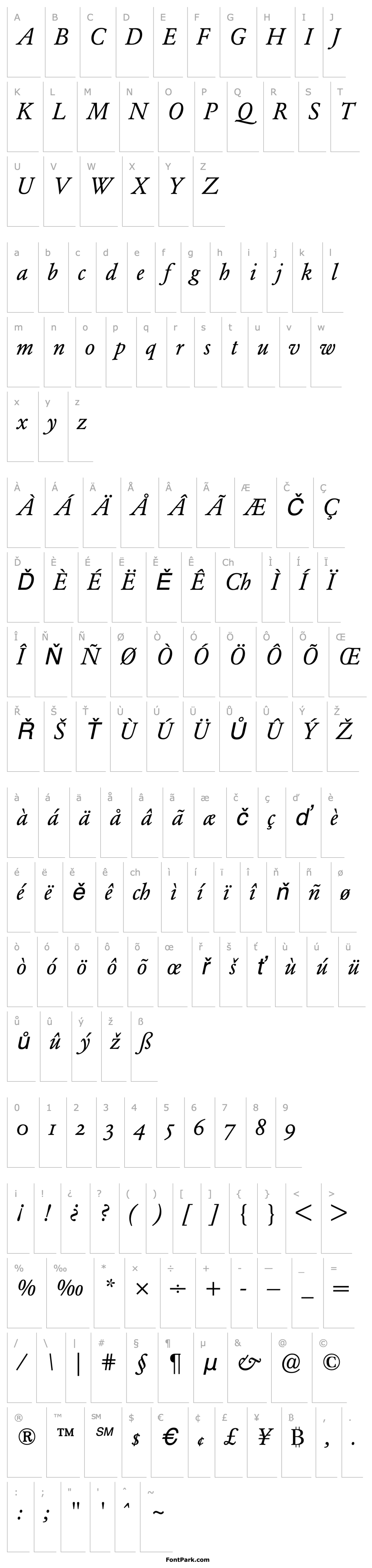 Overview Garamond BE Italic Oldstyle Figures