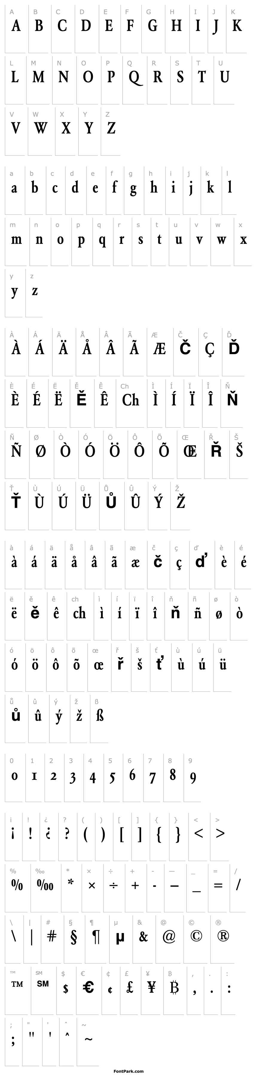 Přehled Garamond BE Medium Condensed Oldstyle Figures