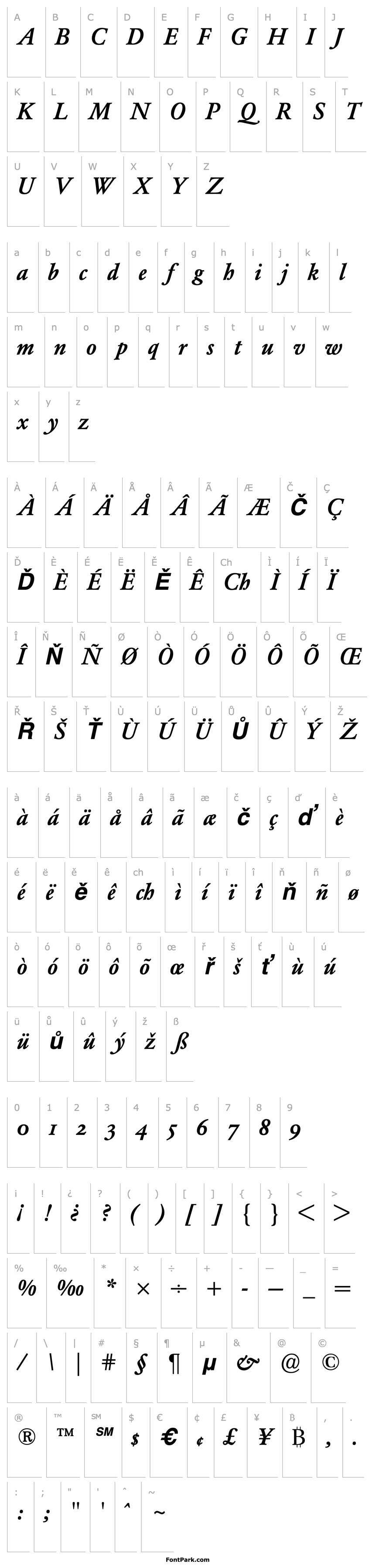 Přehled Garamond BE Medium Italic Oldstyle Figures