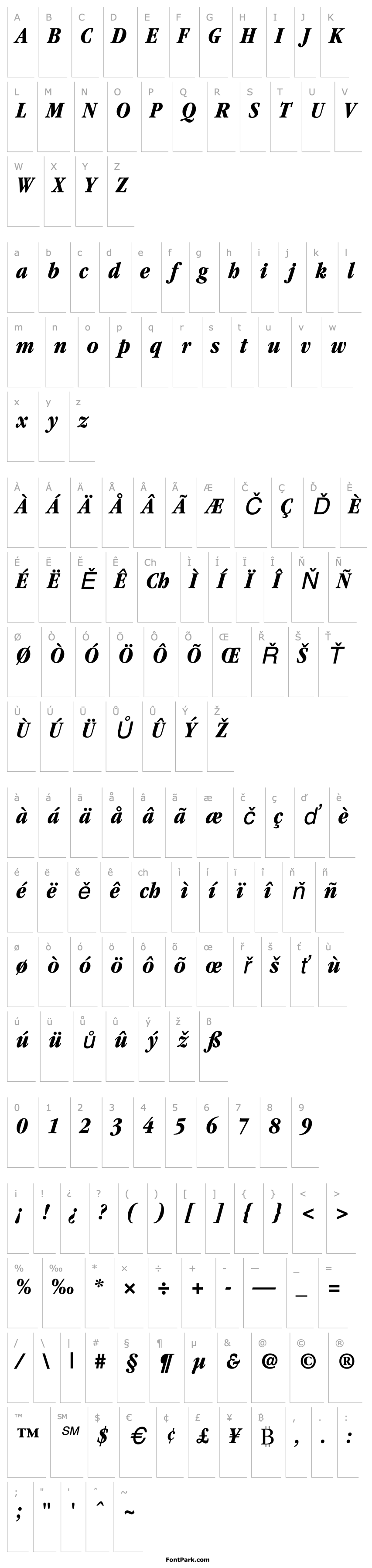 Přehled Garamond BoldCondensedItalic