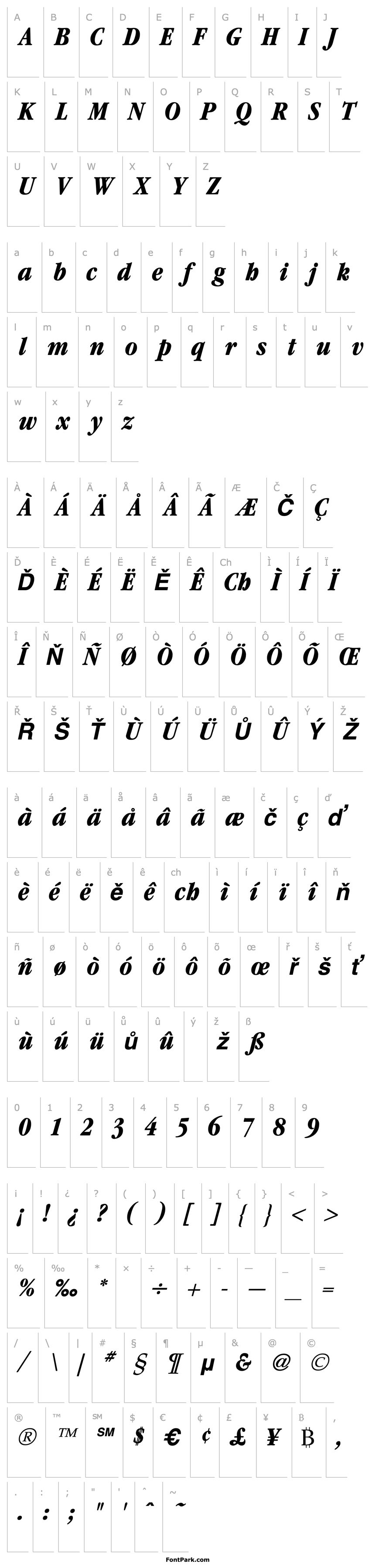 Overview Garamond Condensed Bold Italic