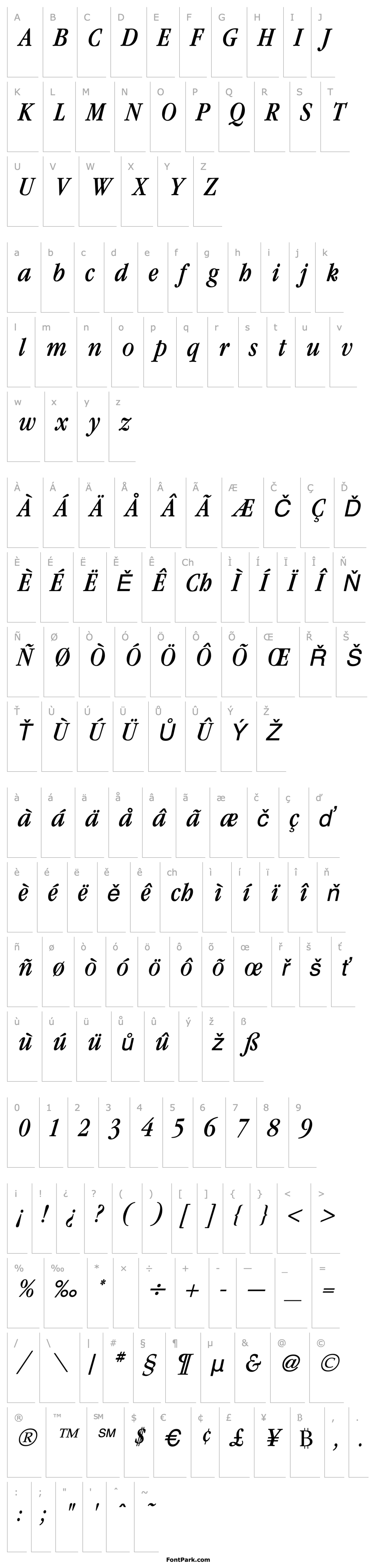 Overview Garamond Condensed Italic