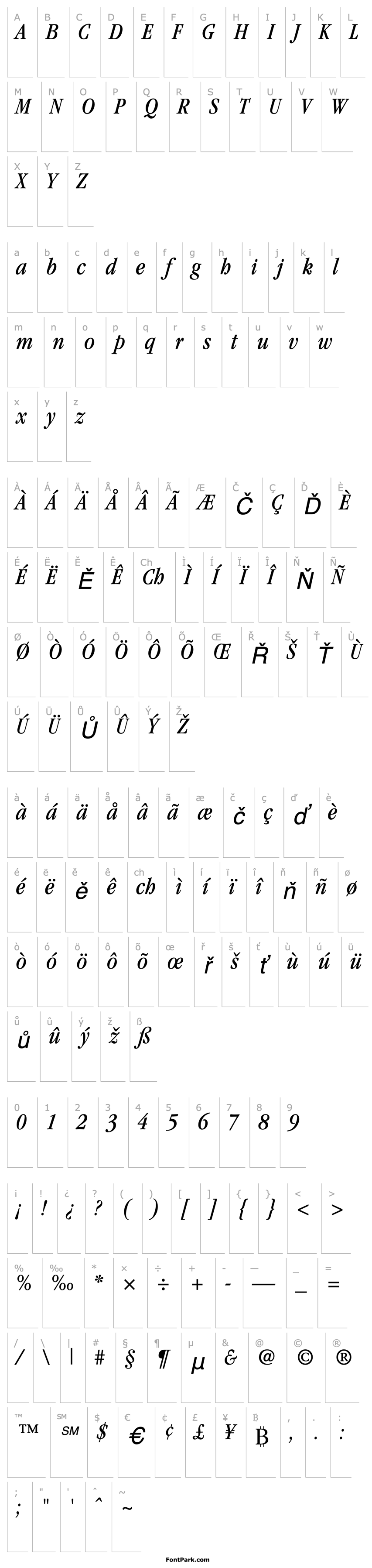 Overview Garamond Condensed SSi Book Condensed Italic