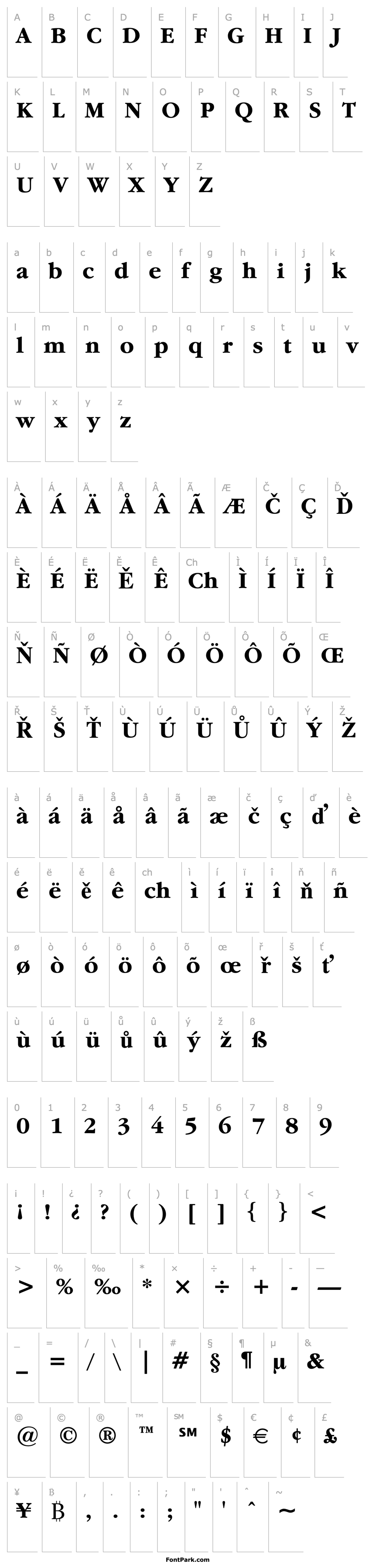 Přehled Garamond ITC Bold BT